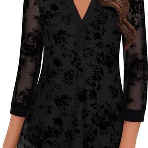NWT - Black Timeson Women's 3/4 Sleeve Blouse V-Neck
